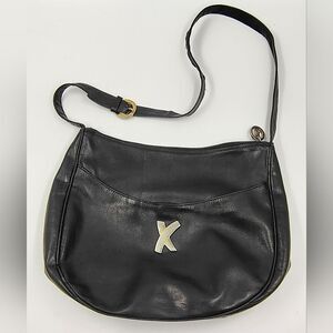 Paloma Picasso Black Leather Handbag Purse Bag Crossbody Vintage